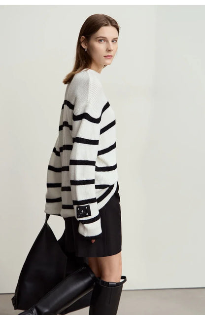 Damen-Strickjacke Streifen Stehkragen Kontrastfarben locker Weihnachten Winter