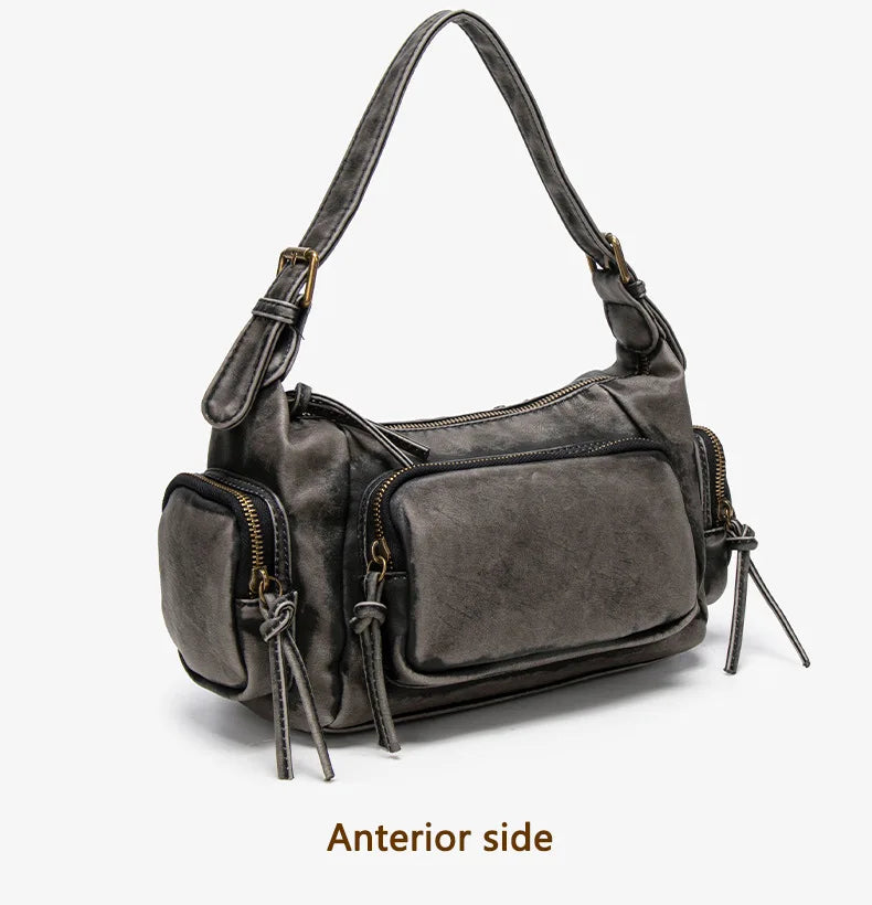 Damen-Hobo-Tasche aus Leder im Vintage-Look mit Mehrfach-Fächern und Tassel-Reißverschluss Alltagsbegleiter
