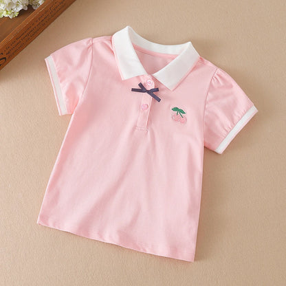 Mädchen Poloshirts Sommer Kurzarm Baby Mädchen T-Shirt Top Shirt Baumwolle Kleidung 2T-6T Kinder bestickte Hemden