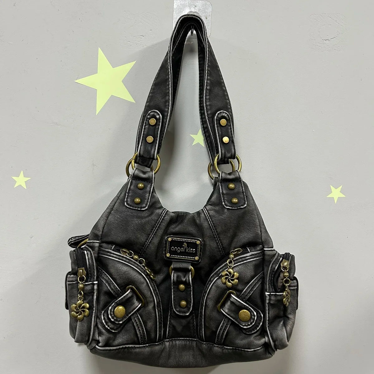 Damen-Schultertasche aus Kunstleder mit Leopardendruck im Vintage Y2K Grunge Stil für Alltag