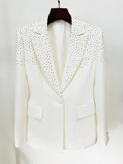 Damen-Blazer Slim Fit Einknopf Strass-Diamanten Perlen elegant