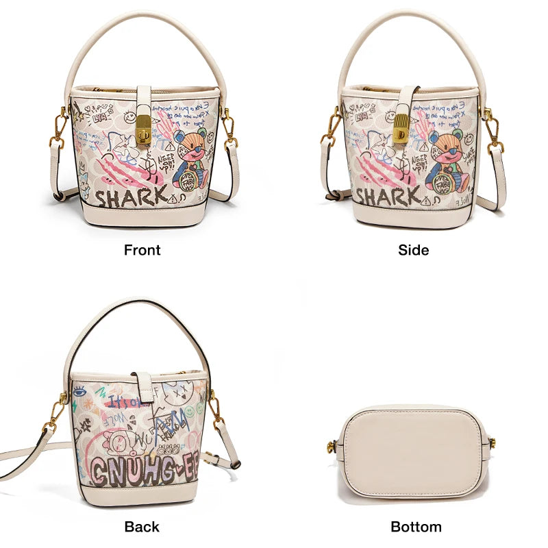Lady Handbag Aus PU Leather Crossbody Bag Office Prints