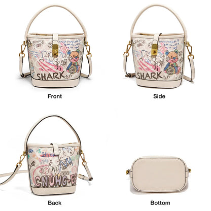Lady Handbag Aus PU Leather Crossbody Bag Office Prints