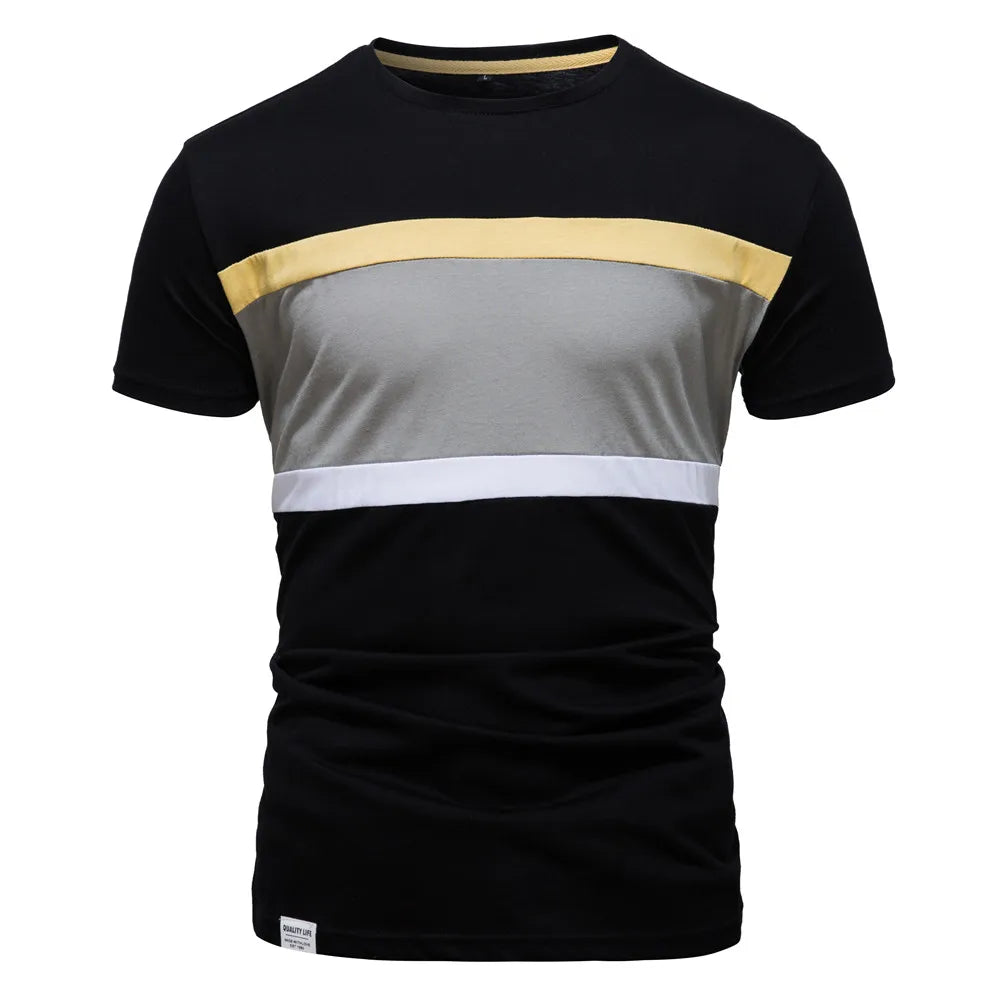 Herren T-Shirts aus Baumwolle mit gestreiftem O-Ausschnitt im Slim Fit