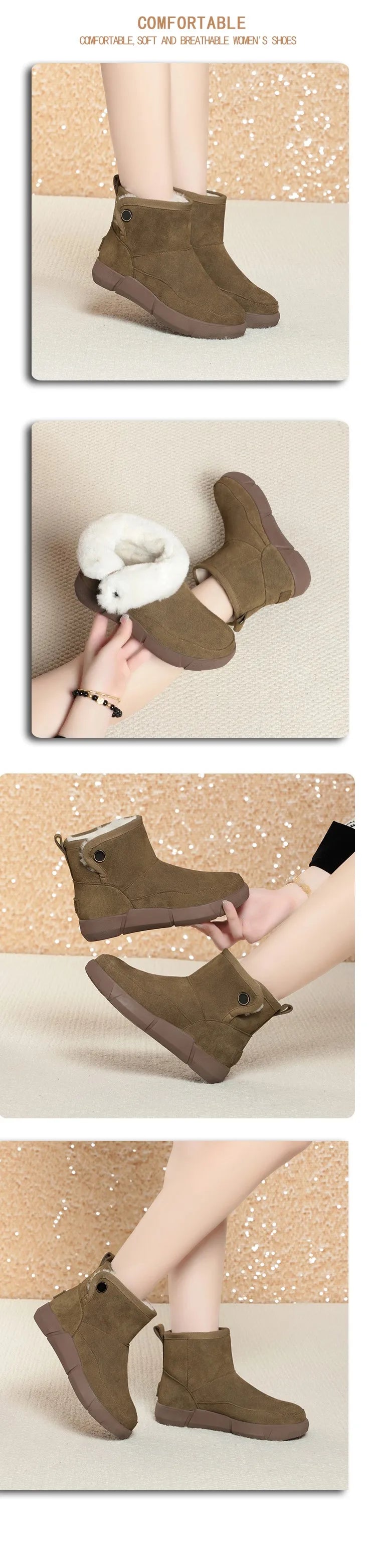 Damen-Winterstiefelette aus dunkelbraunem Wildleder mit hellem Fellbesatz