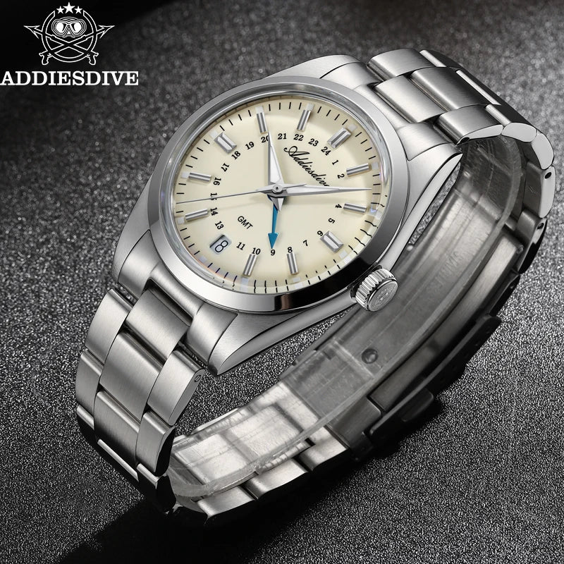 Herren-GMT-Quarzuhr mit Ronda-Werk und Bubble-Glas