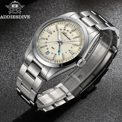 Herren-GMT-Quarzuhr mit Ronda-Werk und Bubble-Glas