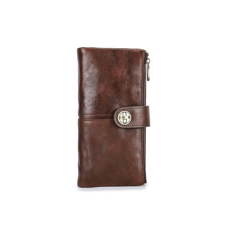 Damen Echtleder Lange Geldbörse Vintage RFID Clutch Portemonnaie Kartenhalter Reise