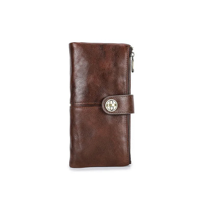 Damen Echtleder Lange Geldbörse Vintage RFID Clutch Portemonnaie Kartenhalter Reise