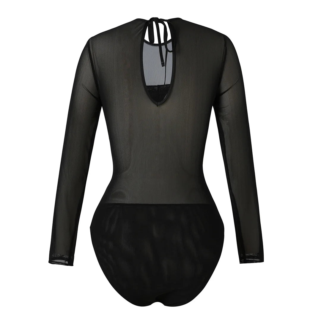 Damen Badeanzug Blumen Print Langarm mit Hose Einteiler Schwimmanzug