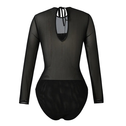 Damen Badeanzug Blumen Print Langarm mit Hose Einteiler Schwimmanzug