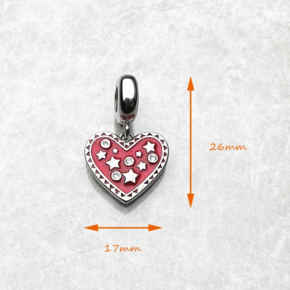 Damen-Charm-Anhänger rotes Herz mit Sternen aus Sterlingsilber