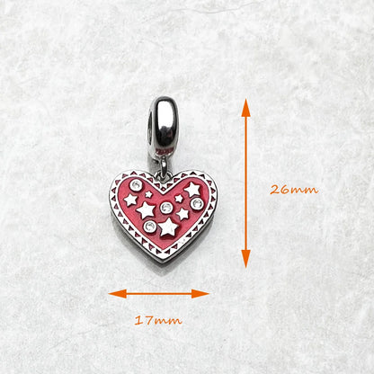 Damen-Charm-Anhänger rotes Herz mit Sternen II aus Sterlingsilber