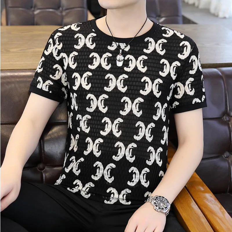 Herren T-Shirt aus Seide mit lässigem Rundhalsausschnitt und kurzen Ärmeln