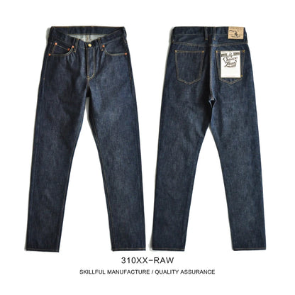 Herrenjeans aus unsanforized Selvedge Raw Denim mit Button Fly Slim Fit