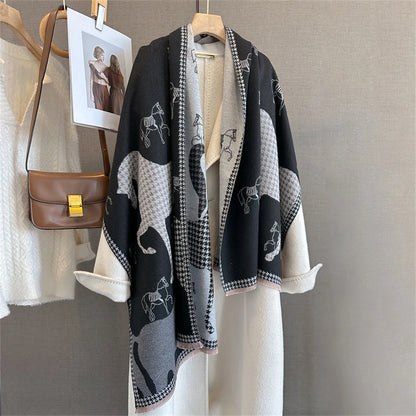 Damen Winterschal Kaschmir Pashmina Pferdprint warm dick Decke Luxus B