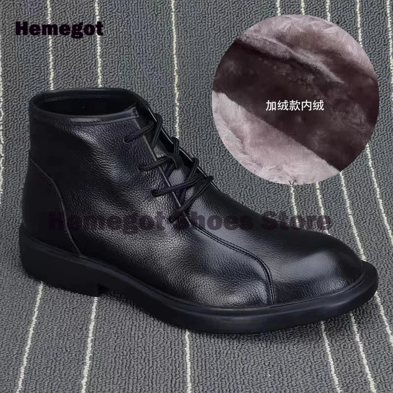 Men's Lace Up High Top Boots Soft Soled Soft Leather Breathable Durable Men's Leather Booties Cowhide Black Leather Men Shoes