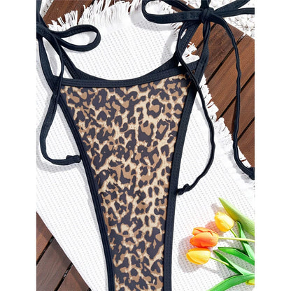 Damen-Badeanzug Leopard Micro-Tanga Weste High-Leg gepolstert