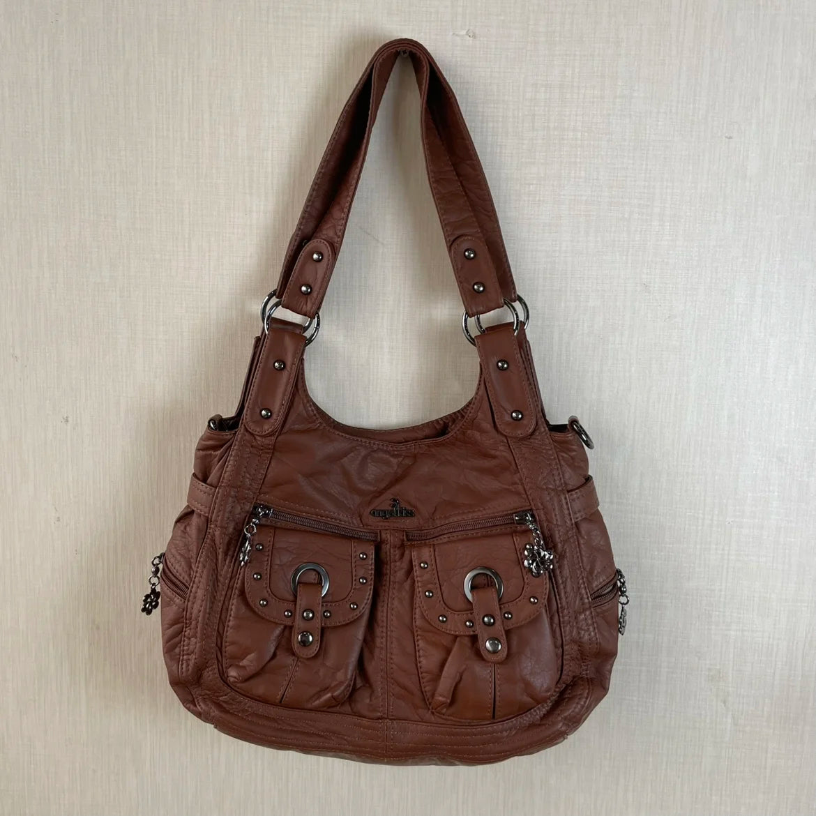 Damen-Schultertasche aus PU Bronze Retro-Stil mit Topgriff und Smartphonefach große Kapazität