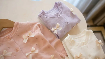 Mädchen Strickjacke im Farbblock mit niedlichem Bogen für Kinder 0-4 Jahre
