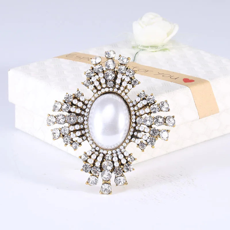 Brosche Kreuz Perle Strass Barock Vintage Luxus Hochzeit Party Damen
