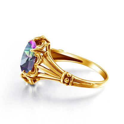 Damen-Ring aus Gelbgold mit ovalem Mystic Topas 8x10mm handgefertigt Schmuckgeschenk