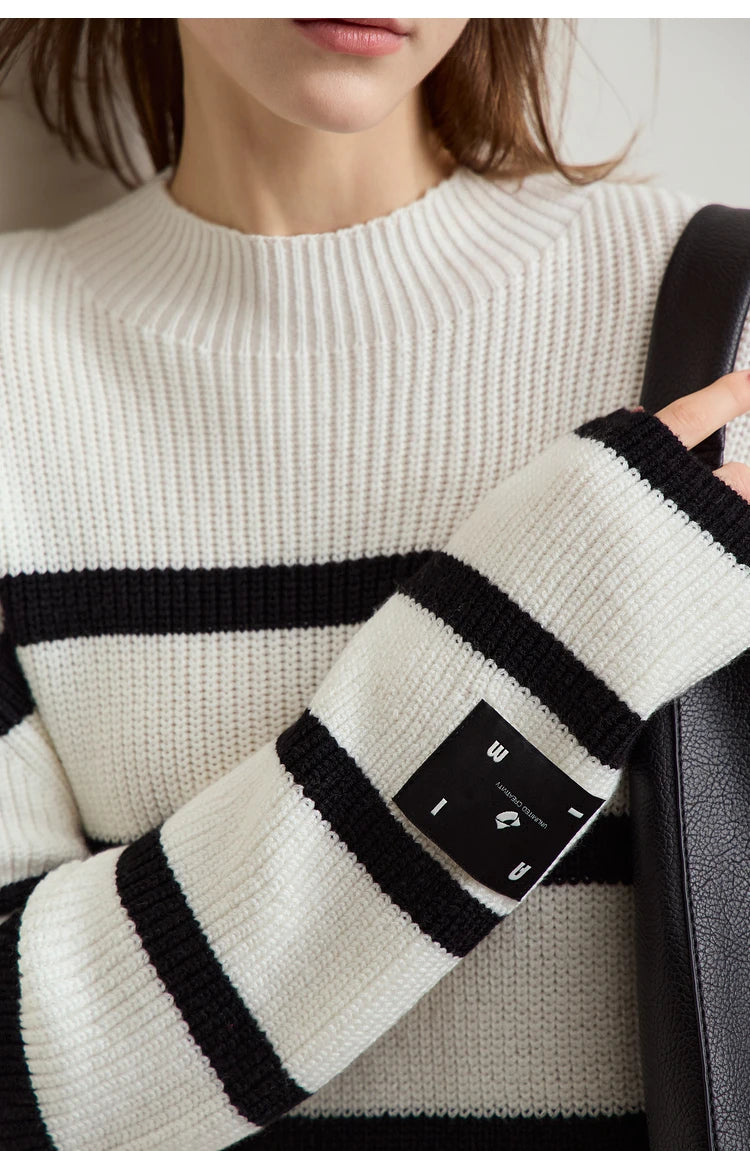 Damen-Strickjacke Streifen Stehkragen Kontrastfarben locker Weihnachten Winter
