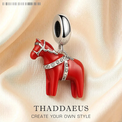 Damen-Charm-Anhänger Dalarna Pferd Schweden rot Vintage aus Sterlingsilber