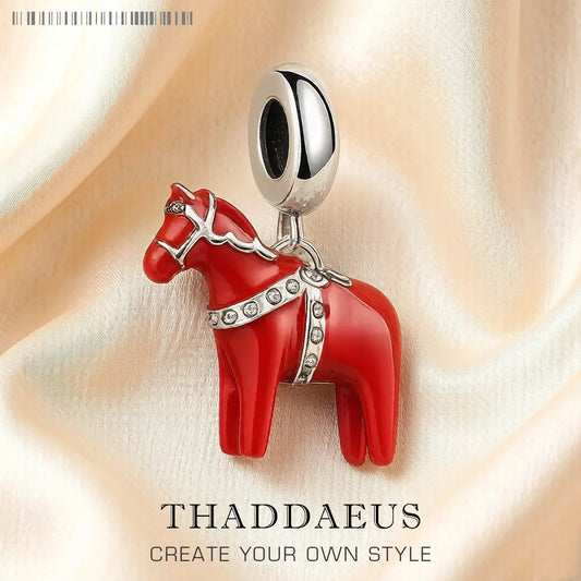 Damen-Charm-Anhänger Dalarna Pferd Schweden rot Vintage aus Sterlingsilber
