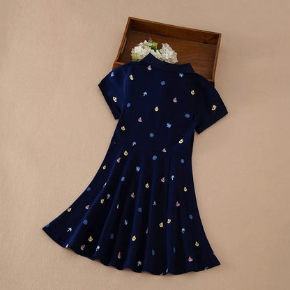 Mädchen-Polokleid mit nautischem Aufdruck, kurzärmelig, A-Linie, Freizeitkleid für Kinder, 5–12 Jahre, Kinderkleidung