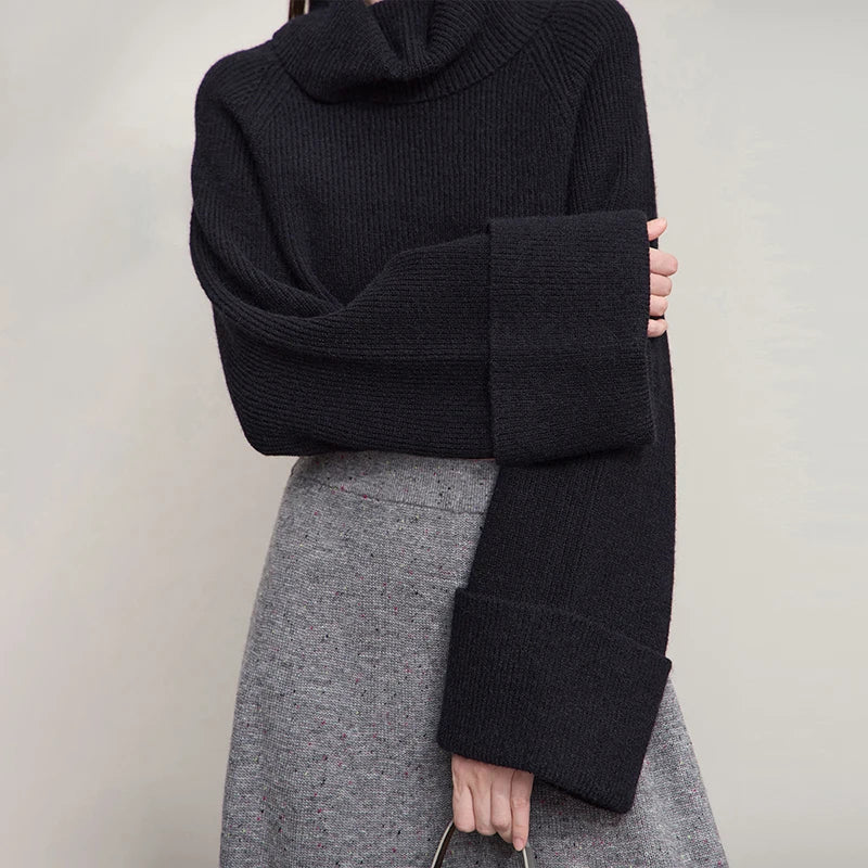 Damen-Rollkragenpullover kurz locker Raglanärmel Herbst-Winter