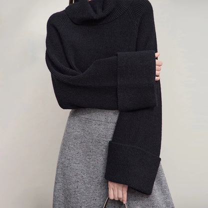 Damen-Rollkragenpullover kurz locker Raglanärmel Herbst-Winter