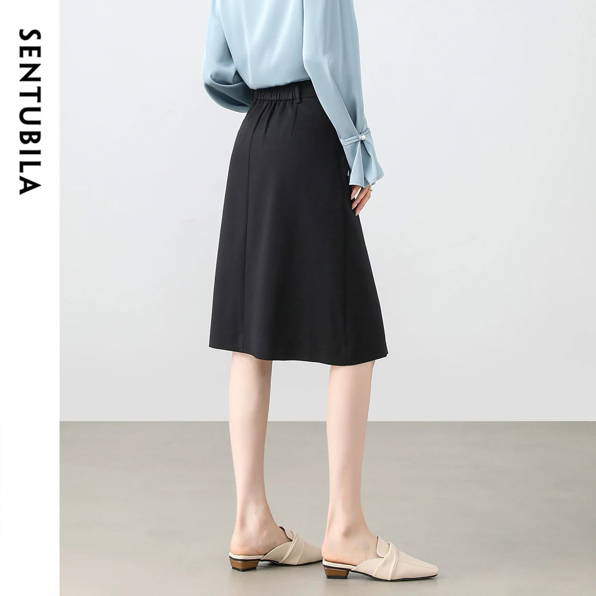 Frauen A-Linie Rock in Schwarz mit elastischer Taille für Büro-Outfits