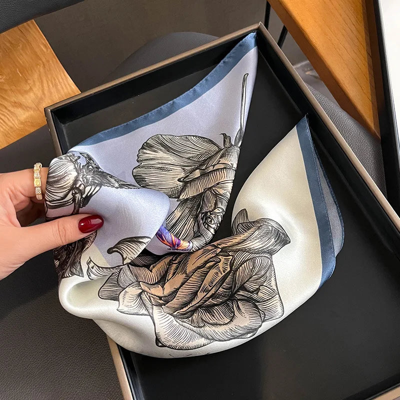 Damen Seidensatin Schal Tasche Kopf Bandana Halstuch bedruckt J
