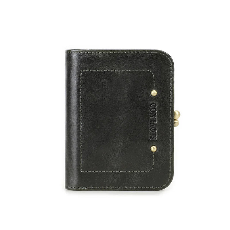 Damen Echtleder Geldbörse Vintage Metallrahmen RFID 6 Kartenfächer Münzfach Reise