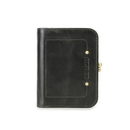 Damen Echtleder Geldbörse Vintage Metallrahmen RFID 6 Kartenfächer Münzfach Reise