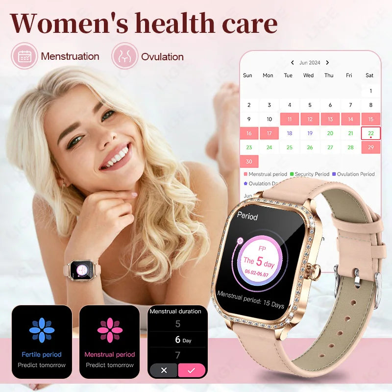 LIGE Smart Uhren Für Frauen Bluetooth Anruf Fitness Tracker frauen Wasserdichte Digital Uhr Herzfrequenz Smartwatch Reloj Mujer