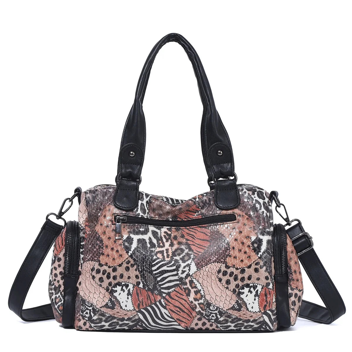 Damen-Satchel-Tasche Vintage-Schwarz Großes Fassungsvermögen Mit Abnehmbarem Tragegurt