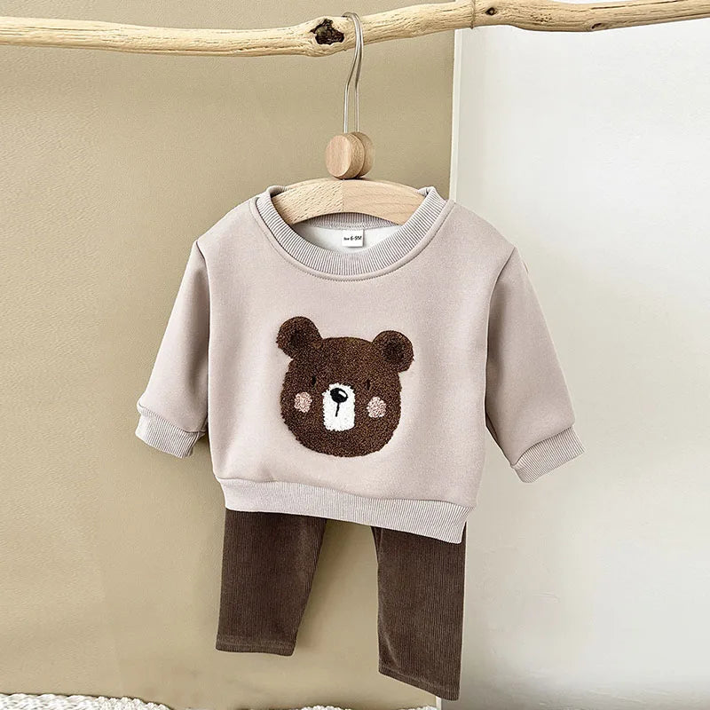 Unisex Baby Outfit Set mit Nette Bär Fleece Hoodie und Hosen
