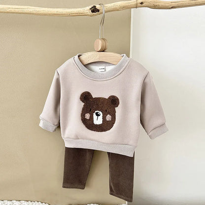 Unisex Baby Outfit Set mit Nette Bär Fleece Hoodie und Hosen