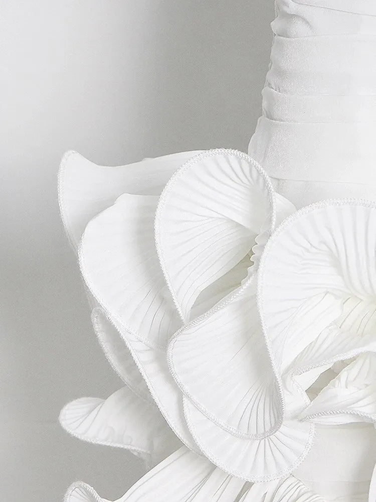 Schulterfreies ärmelloses Minikleid mit 3D-Blumen und Patchwork-Design für Damen – figurbetont und stilvoll