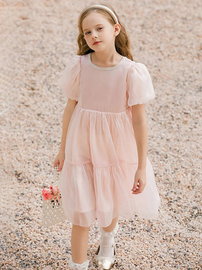 Sommerliches Mädchenkleid aus 100% Baumwolle mit Blumenmuster und kurzen Ärmeln in Lila – für Kinder von 3 bis 14 Jahren