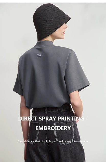 Damen Casual T-Shirt mit Gedrucktem Rollkragen und Kurzarm für den Sommer