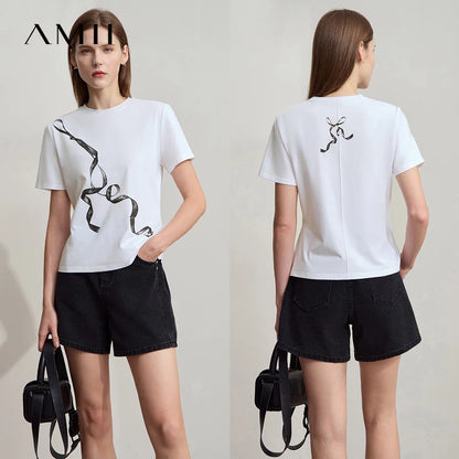 Damen T-Shirt im Minimalismus-Stil mit coolem Druck aus antimikrobieller Baumwolle