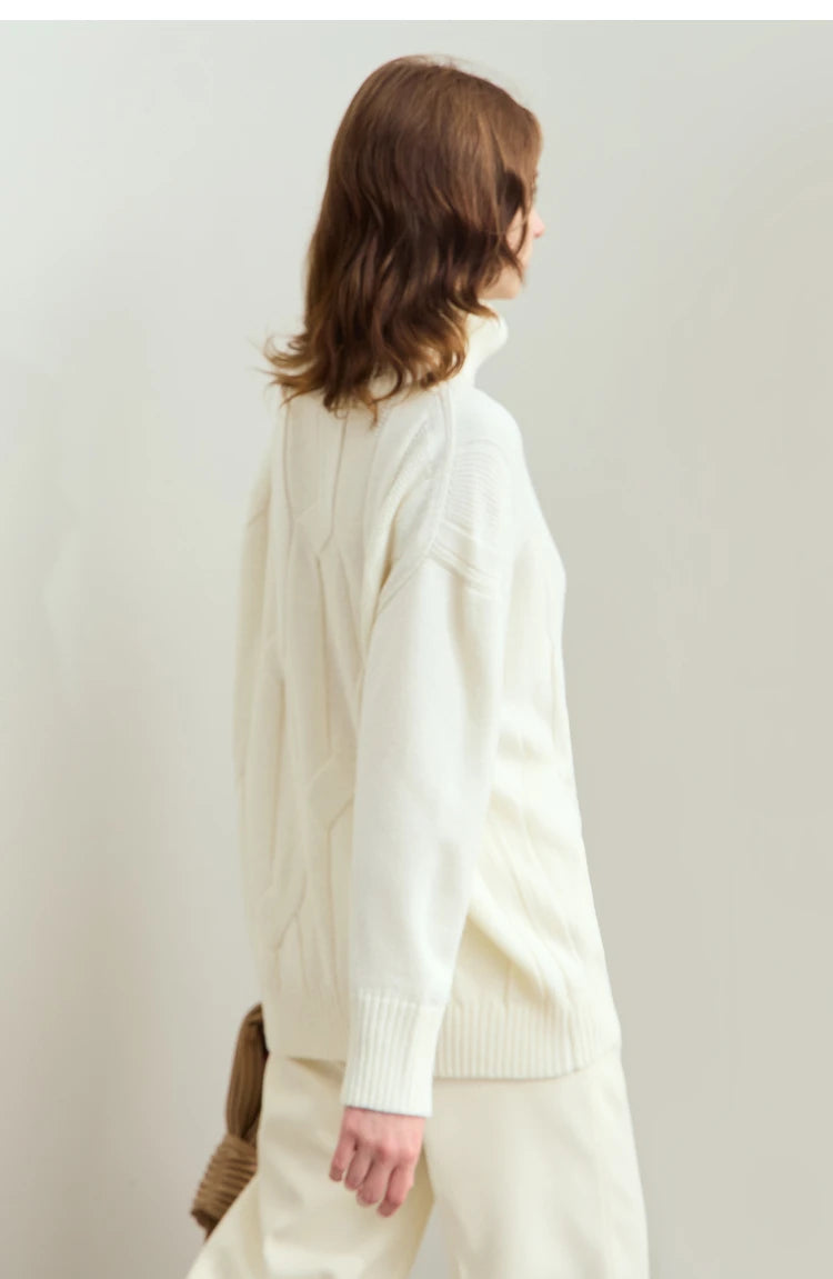 Damen-Rollkragenpullover locker Wolle-Mix lang Winter