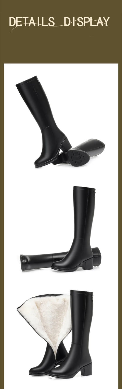 AIYUQI  Women Knight Boots Genuine Leather 2025 New Wool Warm Women Winter Boots Round Toe High Heels Fashion Women Long Boots