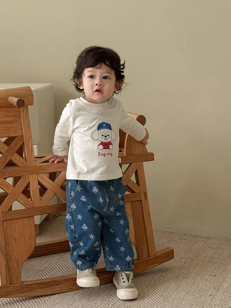 Mädchen T-Shirt im koreanischen Stil mit niedlichem Cartoon-Hundedesign