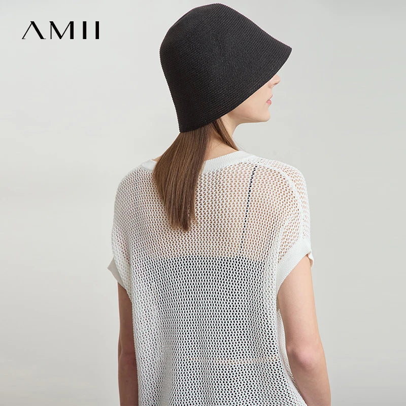 Damen V-Ausschnitt Pullover Viskose Kurzarm Aushöhlung Sommer