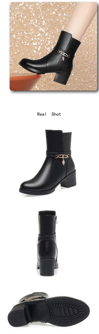 AIYUQI Women Snow Boots Winter 2025 New Genuine Leather Women Ankle Boots Round Toe Large Size Wool Women's Short Booties