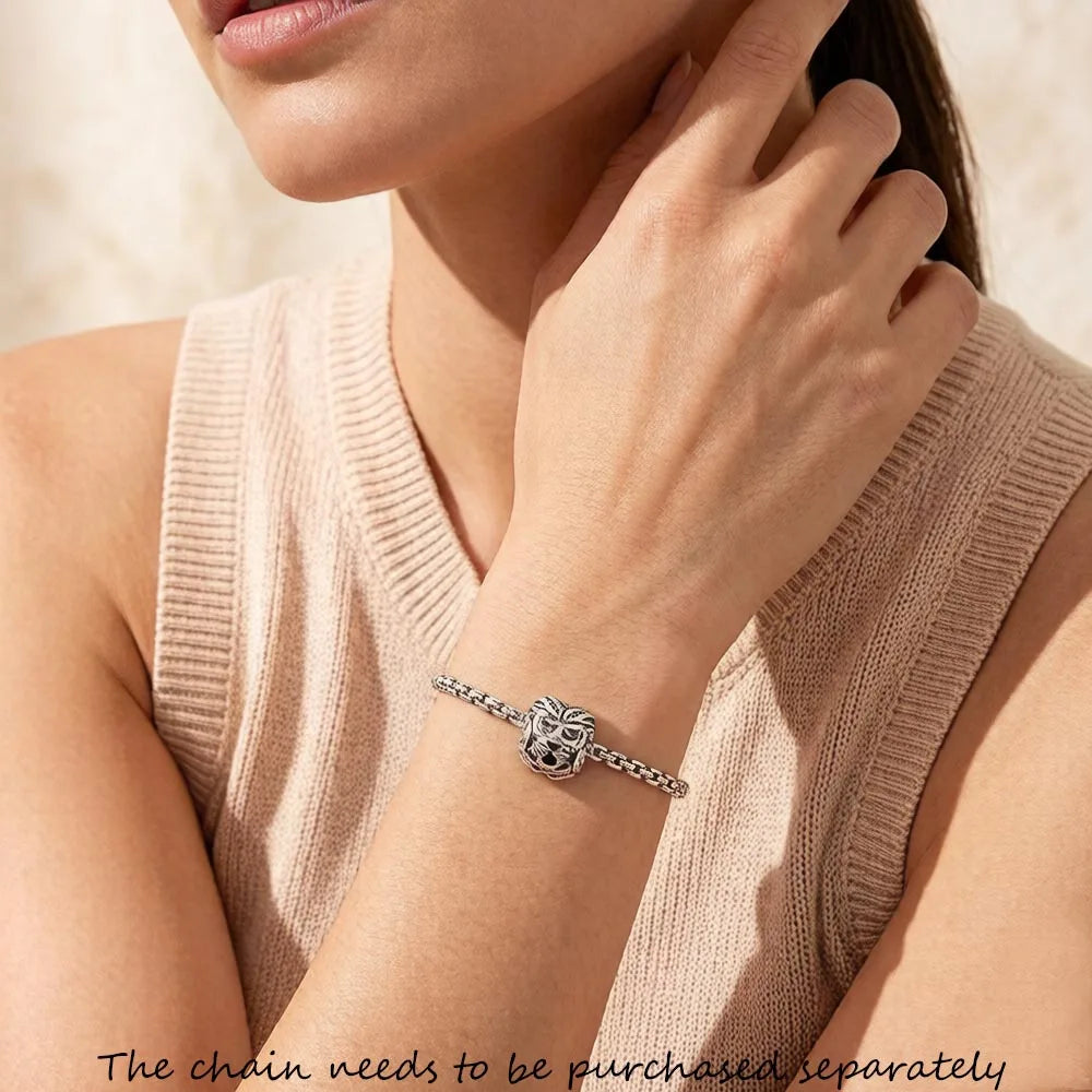Damen-Charm-Anhänger Löwe Rebel Karma Perlen aus Sterlingsilber